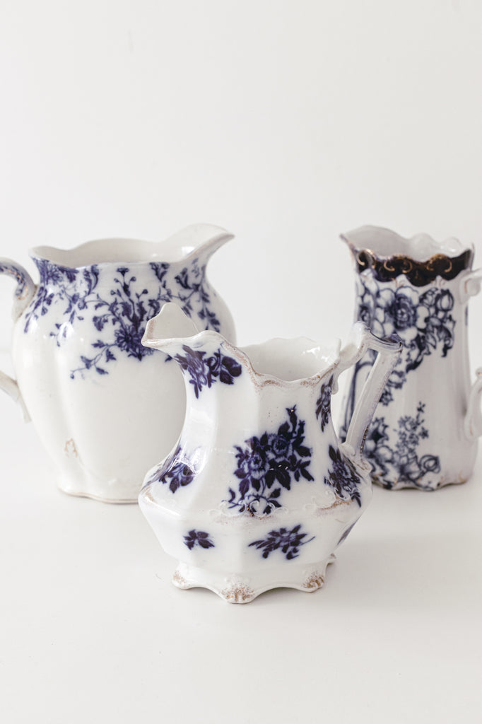 vintage blue and white pitcher