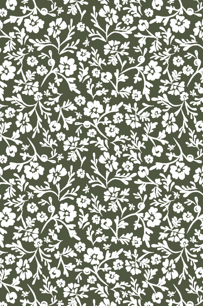 Designer Wallpaper - Floral Garden in Olive