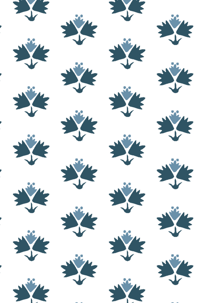 Designer Wallpaper - Folk Flower in Blue