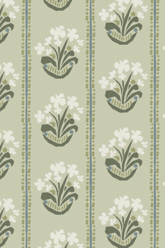 Designer Wallpaper - Potted Orchid in Green