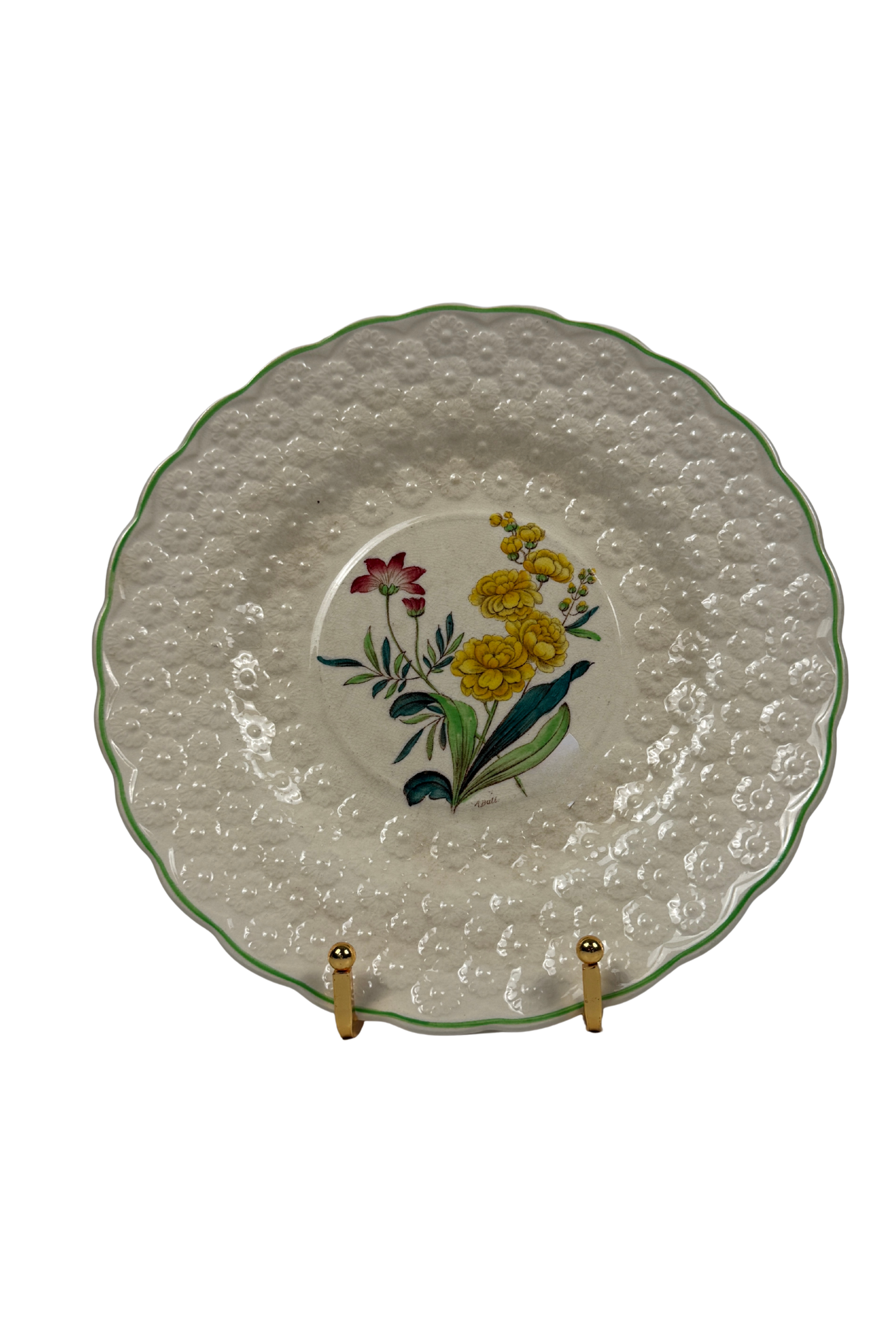 Vintage Copeland Spode Botanical Plates with Green Edge, Set of 3
