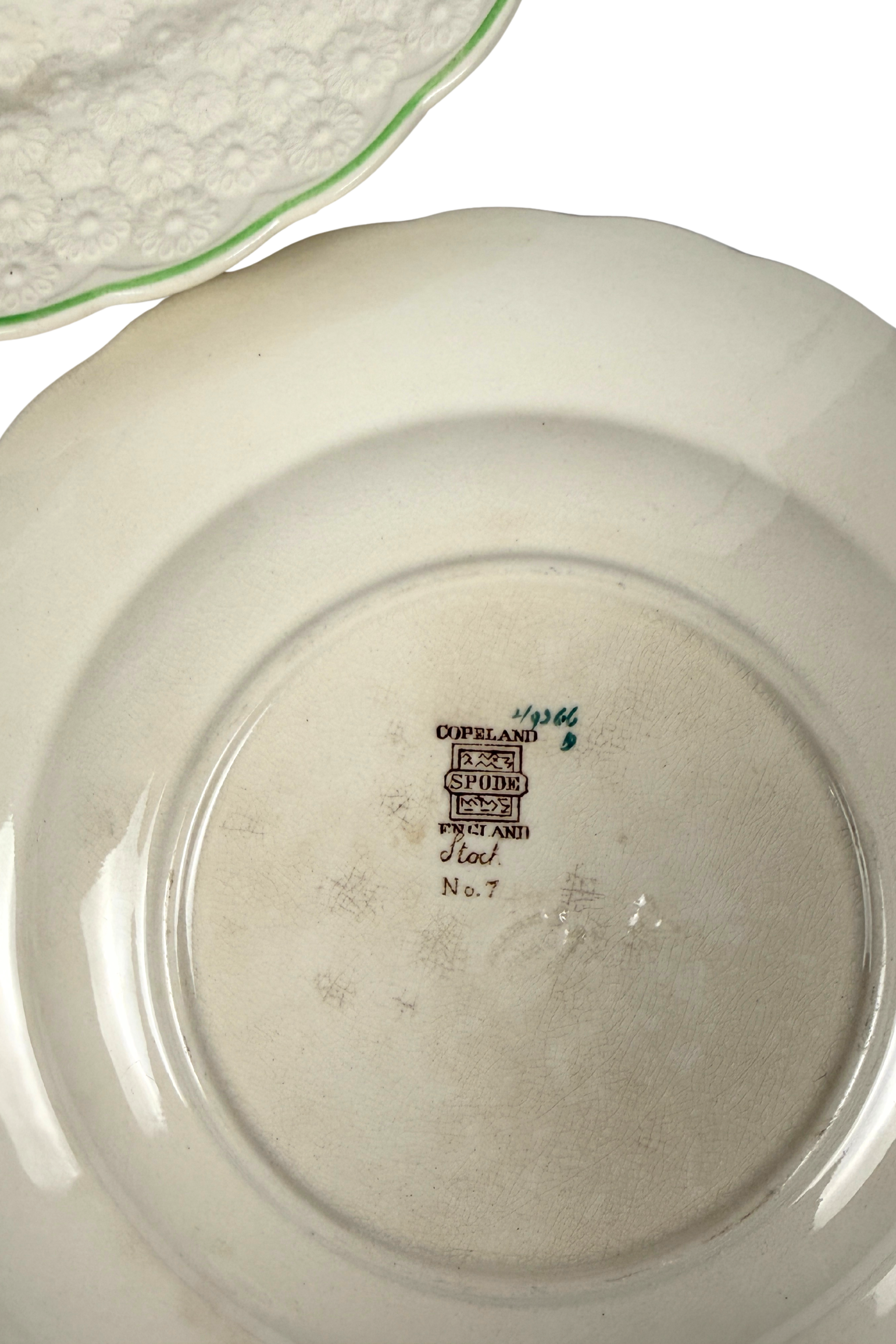 Vintage Copeland Spode Botanical Plates with Green Edge, Set of 3