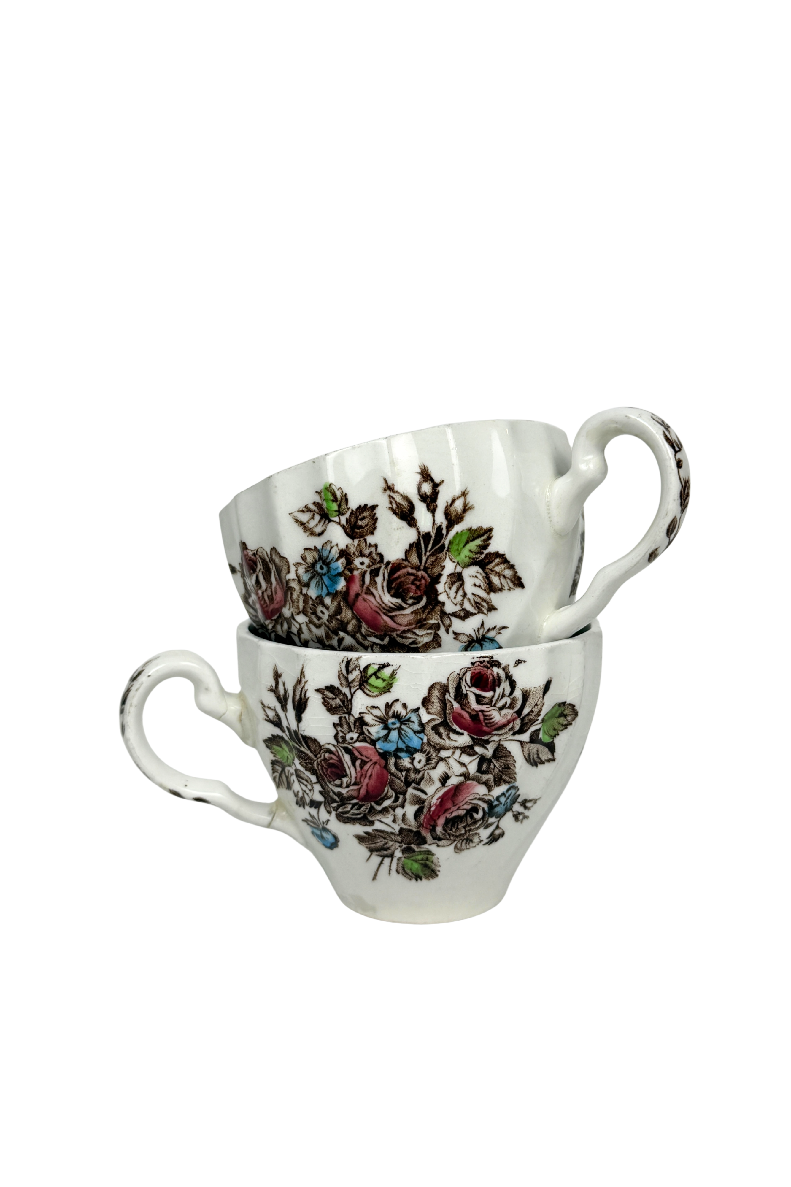 Vintage Johnson Brothers “Devon Sprays” Floral Teacups, Set of 2