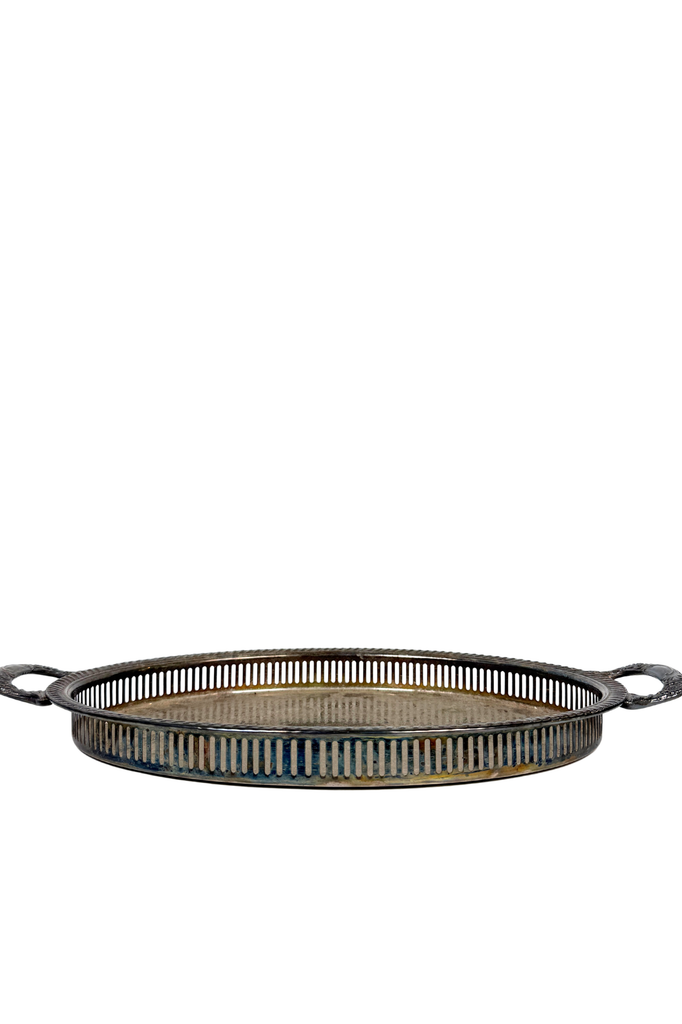 Vintage Oval Silver Gallery Tray with Handles - Heirloomed