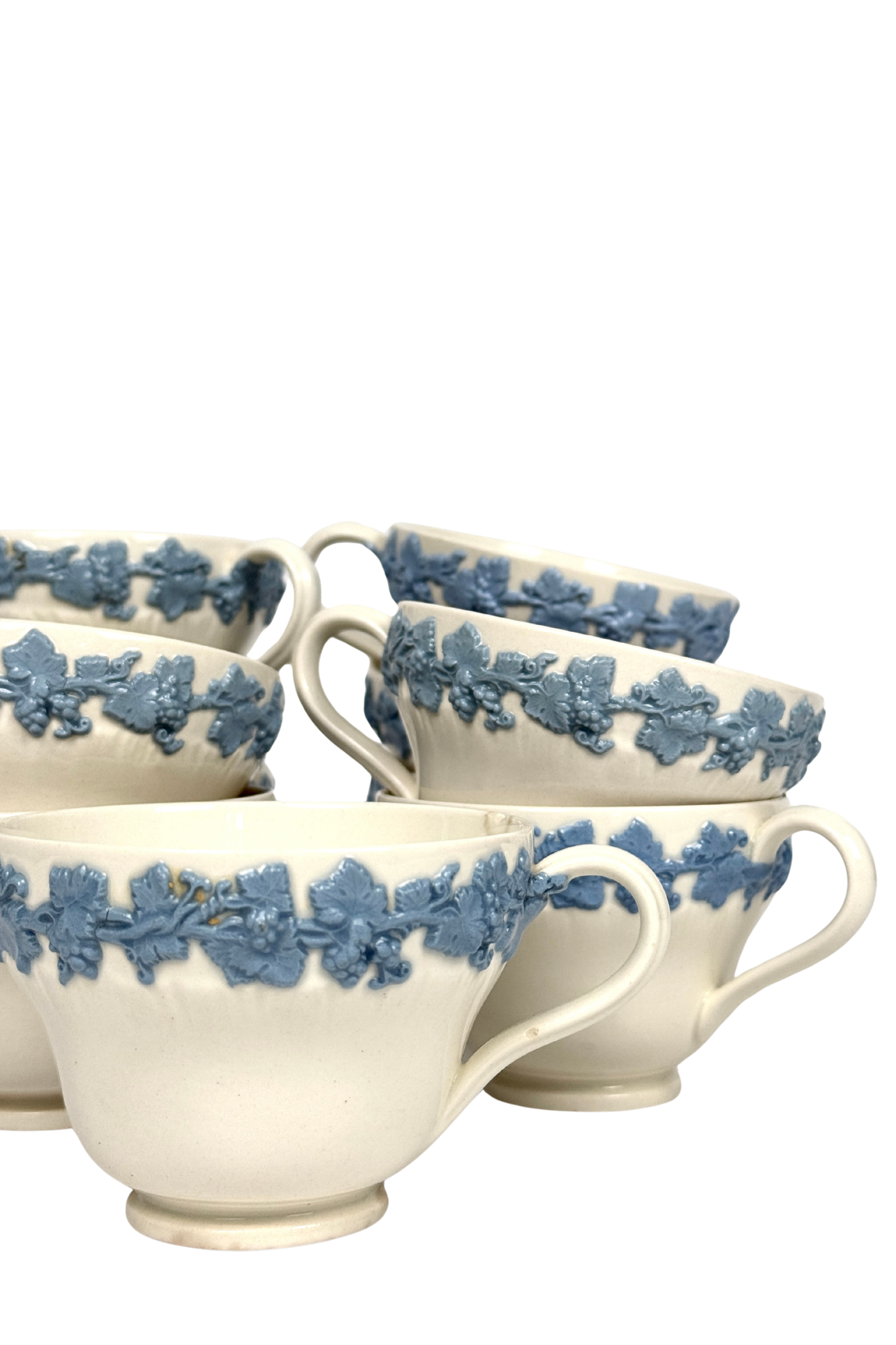 BeDoor リデュースブルー& Cristavea ヴェロウスクリームセット Vintage Wedgwood Queensware Creamware Grapevine Cups Set of 11