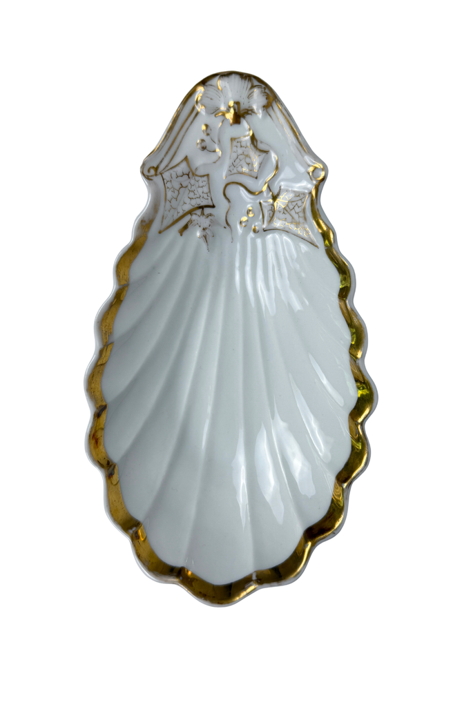 Vintage White & Gold Shell Dish Spoon Rest - Heirloomed