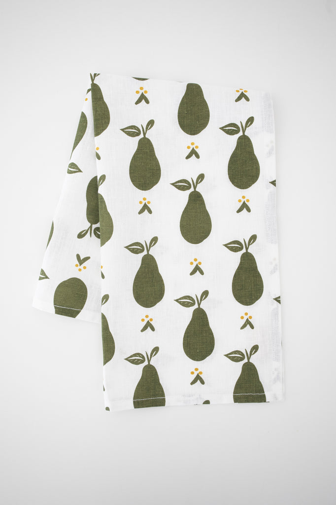 Linen Tea Towel in Olive Pear