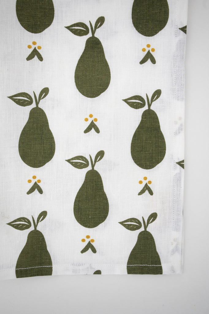 Linen Tea Towel in Olive Pear