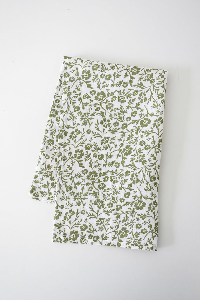 Linen Tea Towel in Sage Floral