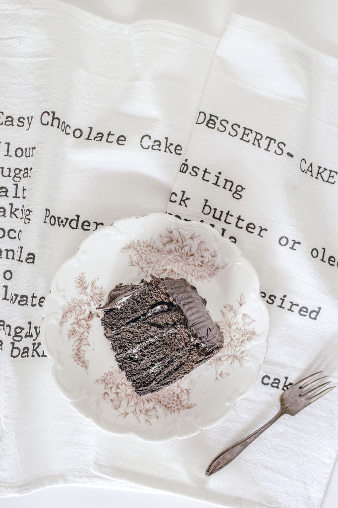 Cotton Kitchen Towel with Recipe for Chocolate Cake