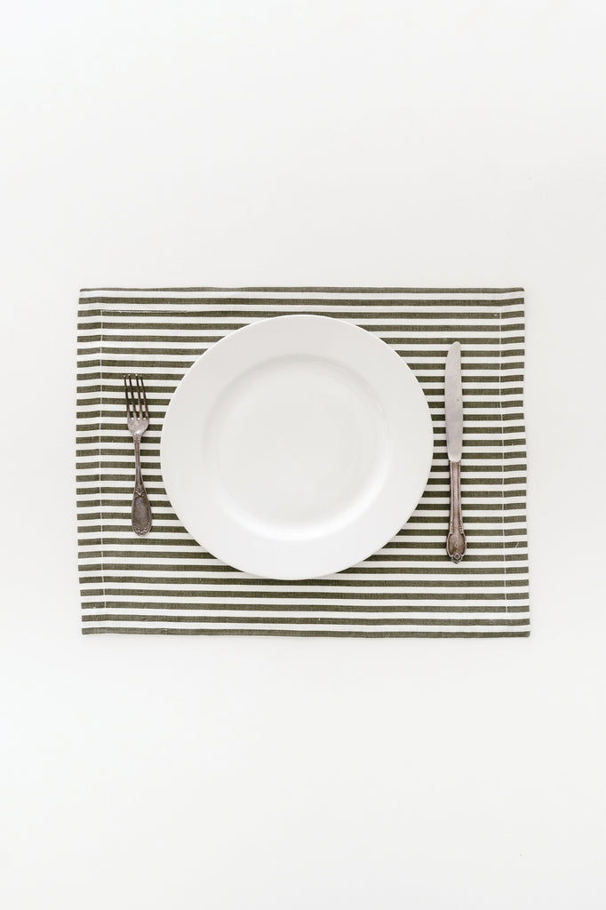 Linen Placemat in Olive Stripe