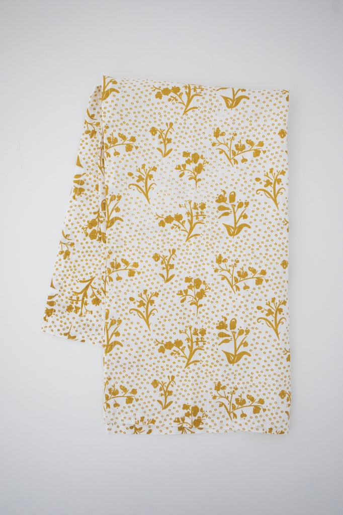 Linen Tea Towel in Mustard Floral