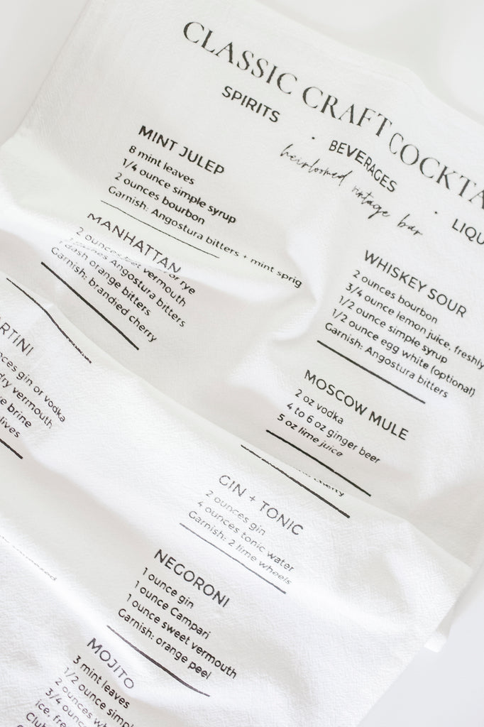 Cotton Kitchen Towel with Classic Cocktail Recipes
