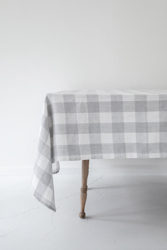Linen Tablecloth in Light Blue Gingham