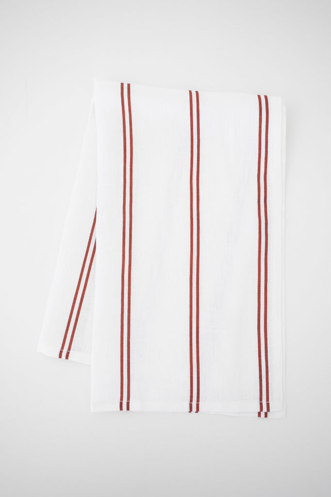 Linen Tea Towel in Red Stripe