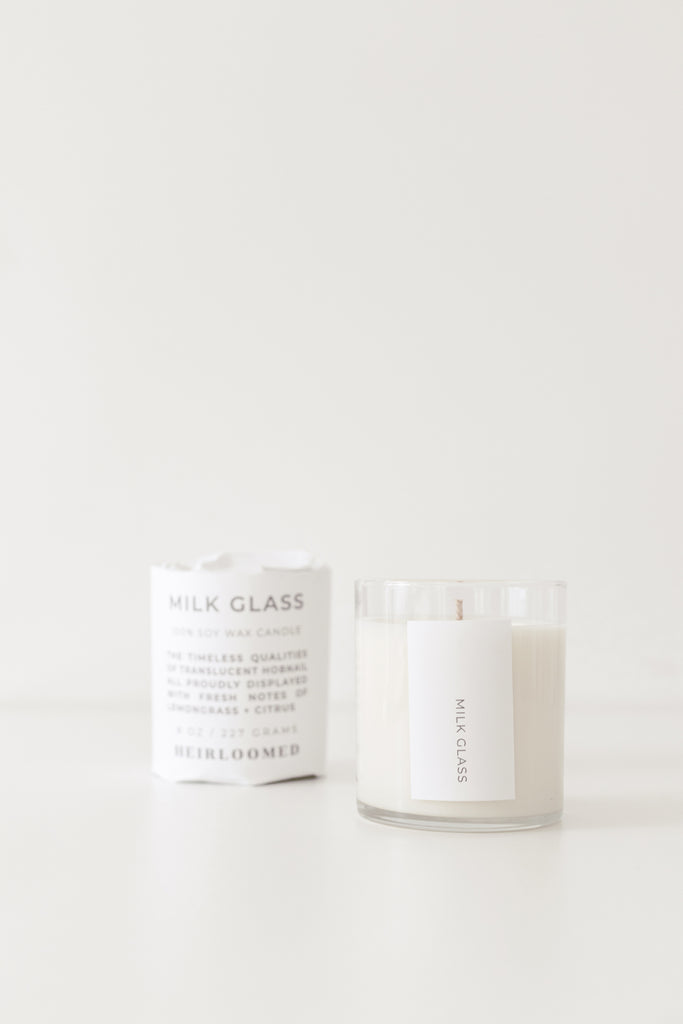 Hand Poured Soy Candle in Milk Glass
