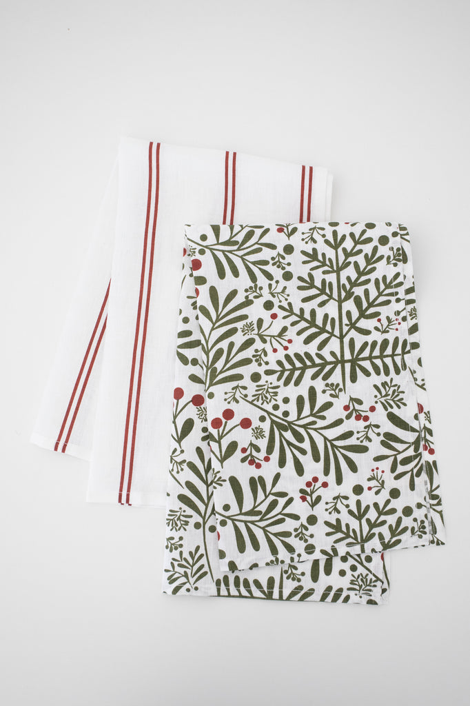 Linen Tea Towel in Red Stripe