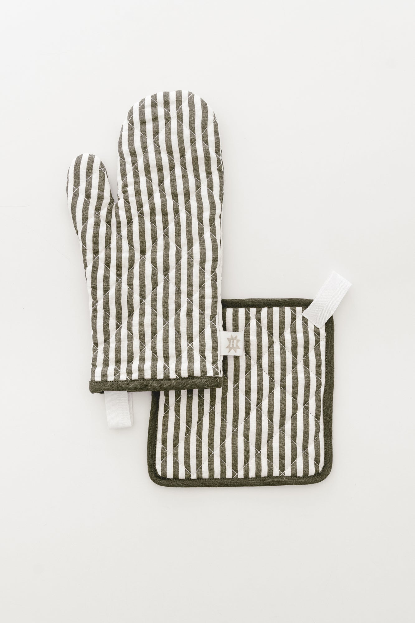 Linen Oven Mitt & Potholder Set – Olive - Default Title - Heirloomed