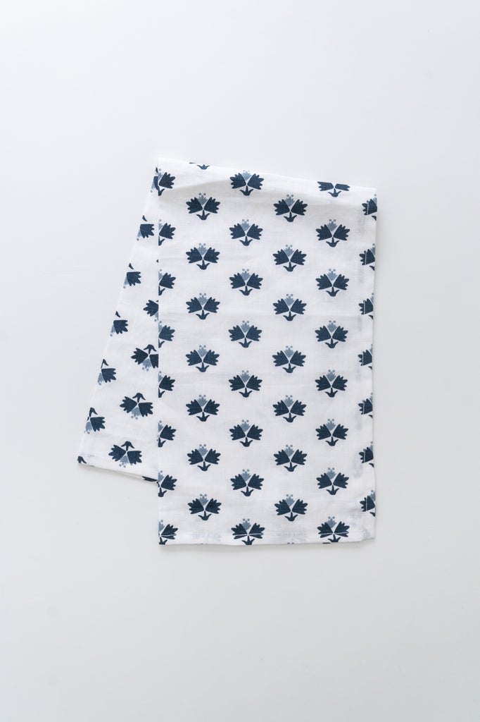 Linen Tea Towel in Folk Flower
