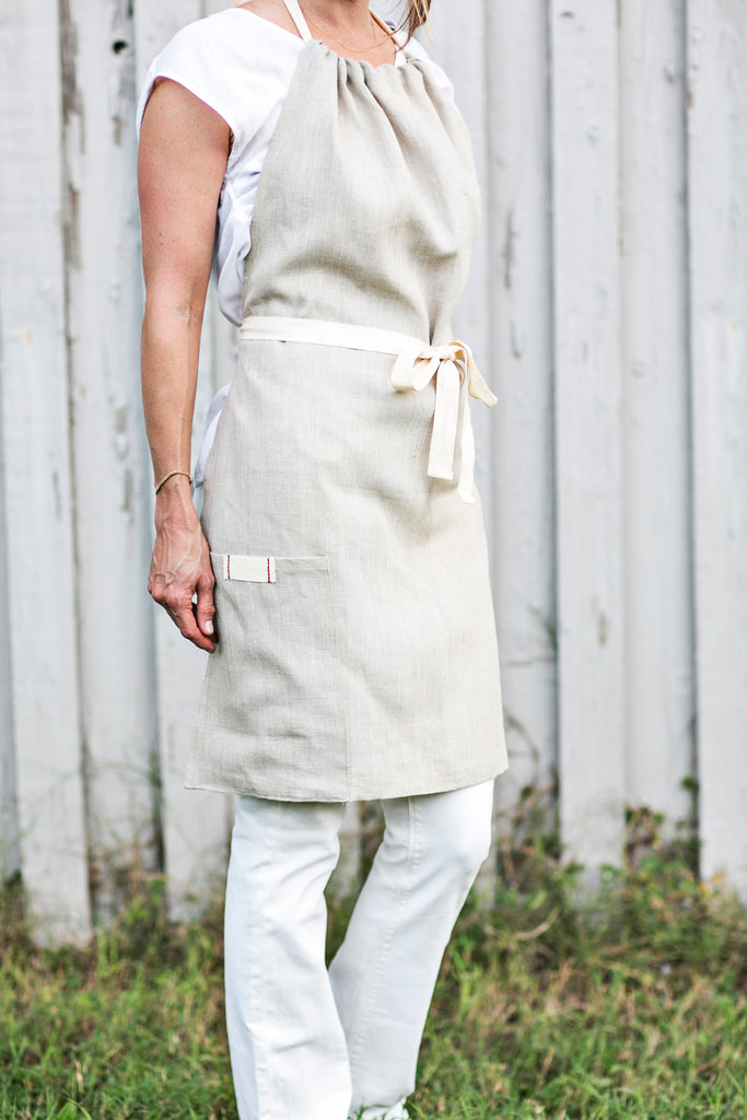adult halter linen apron in oatmeal