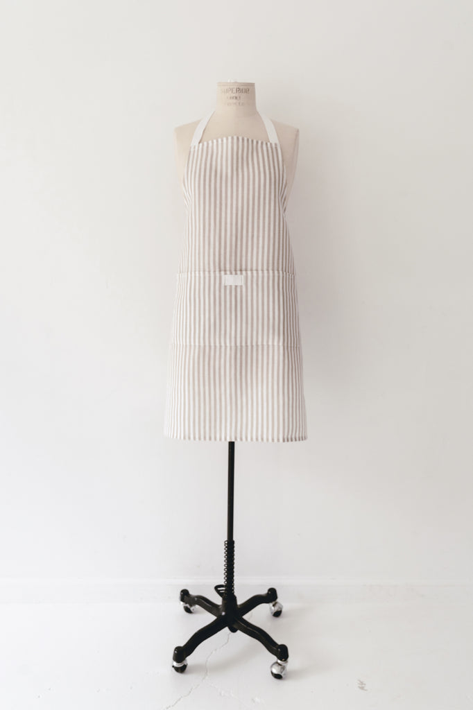 Adult Bistro Linen Apron in Oatmeal Awning Stripe