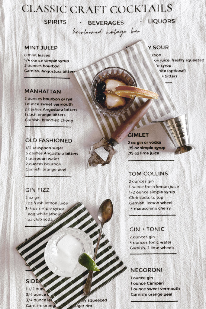 Cotton Kitchen Towel with Classic Cocktail Recipes