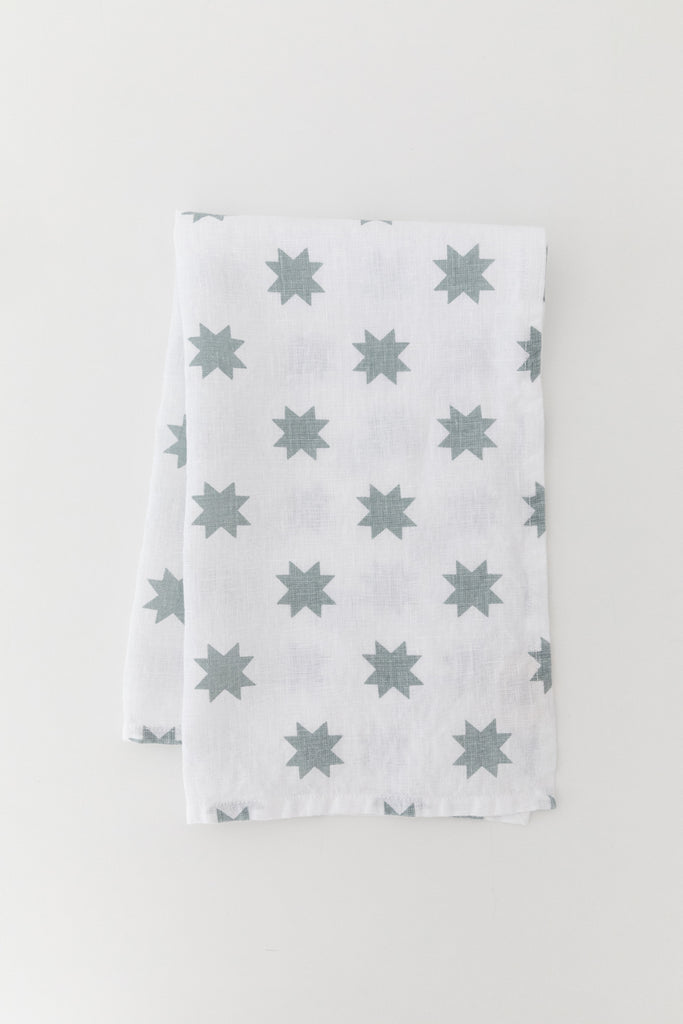 Linen Tea Towel in Light Blue Sawtooth Star