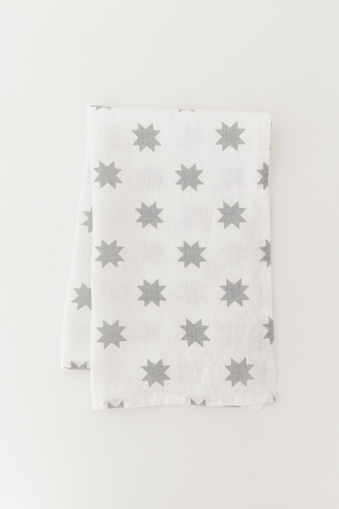 Linen Tea Towel in Light blue star