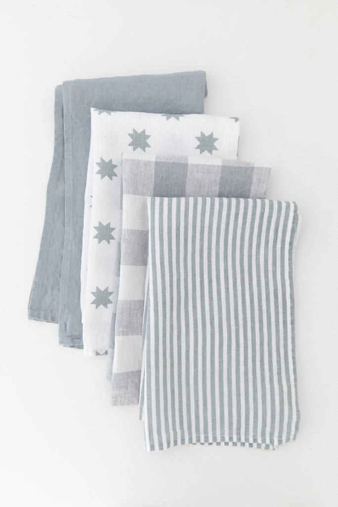 Linen Tea Towel in Light Blue Awning Stripe