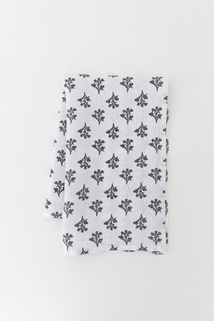 Linen Tea Towel in Pewter Floral