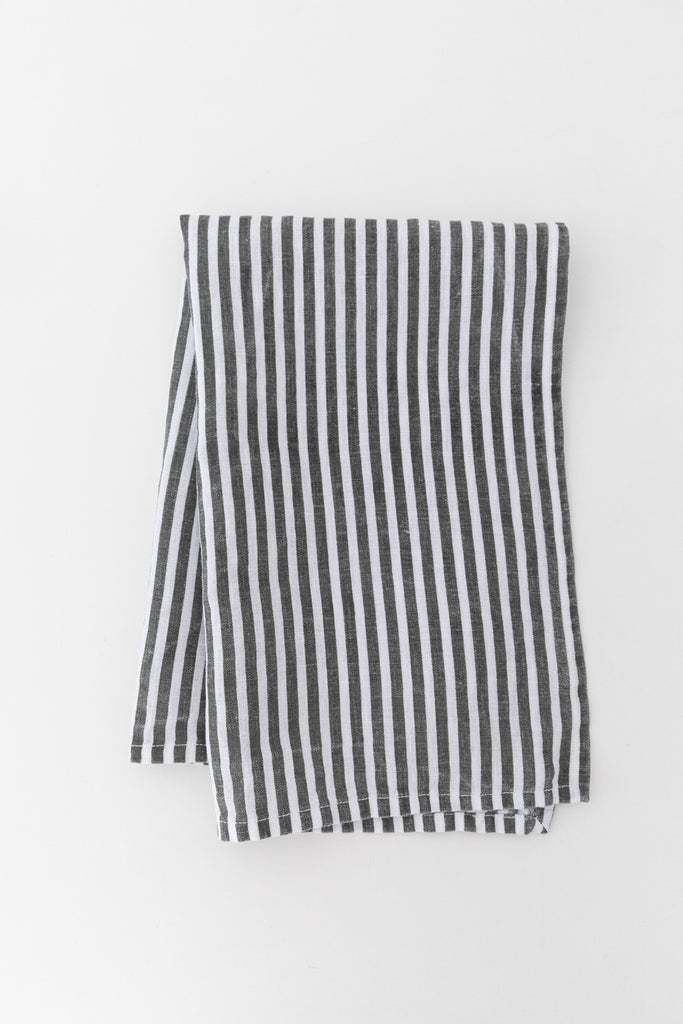 Linen Tea Towel in Pewter Awning Stripe