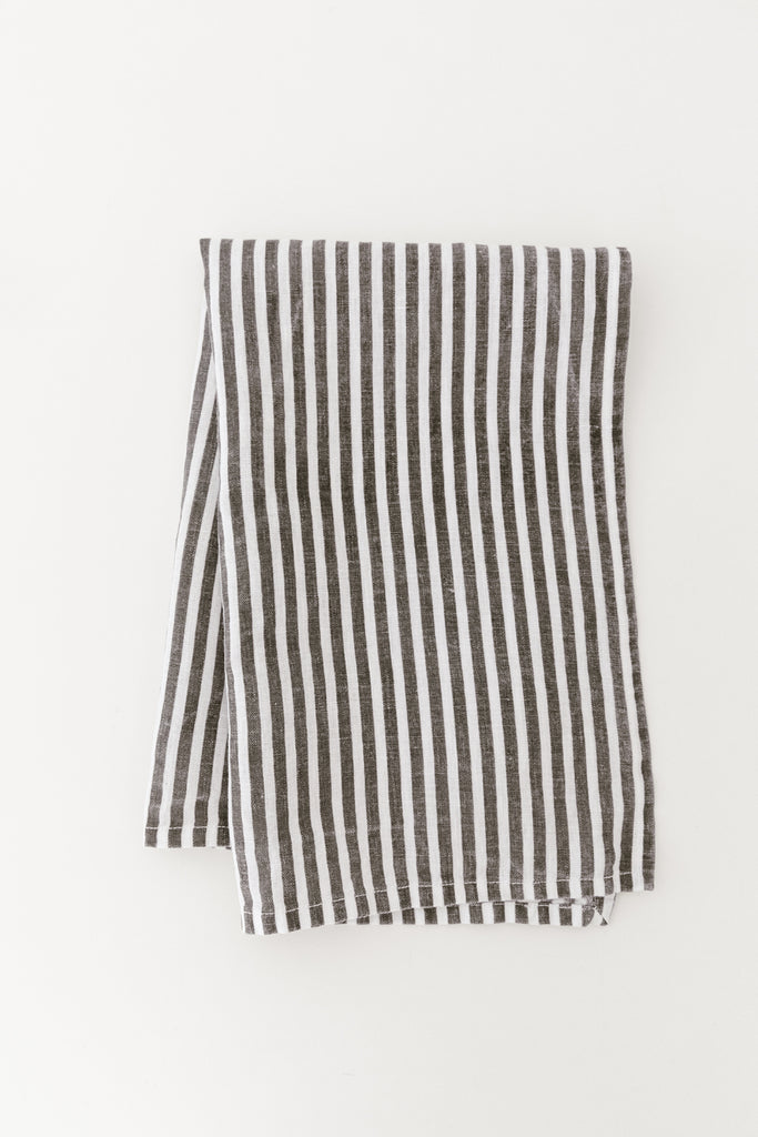 Linen Tea Towel in pewter stripe