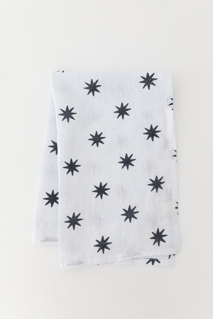 Linen Tea Towel in Navy 8-Point Star