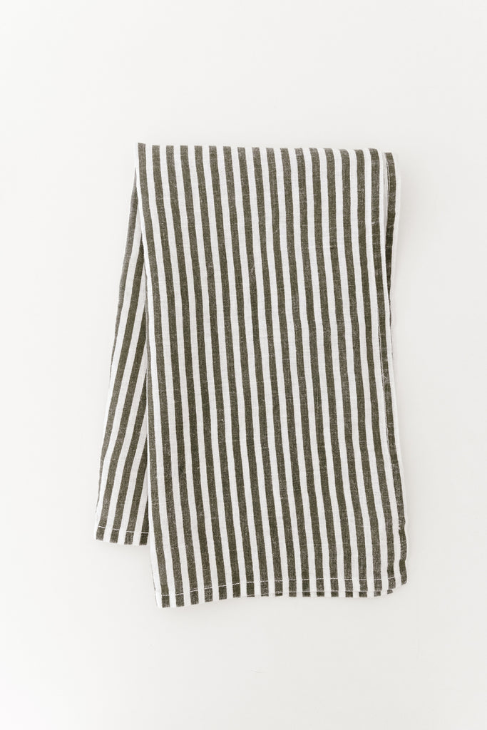 Linen Tea Towel in olive stripe