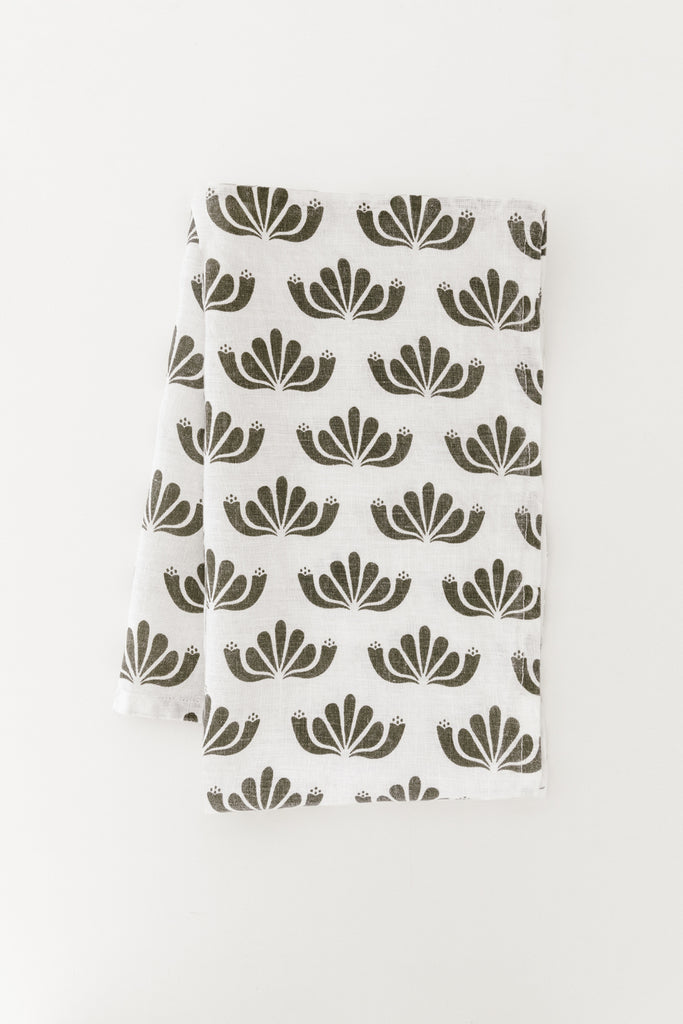 Linen Tea Towel in olive pattern