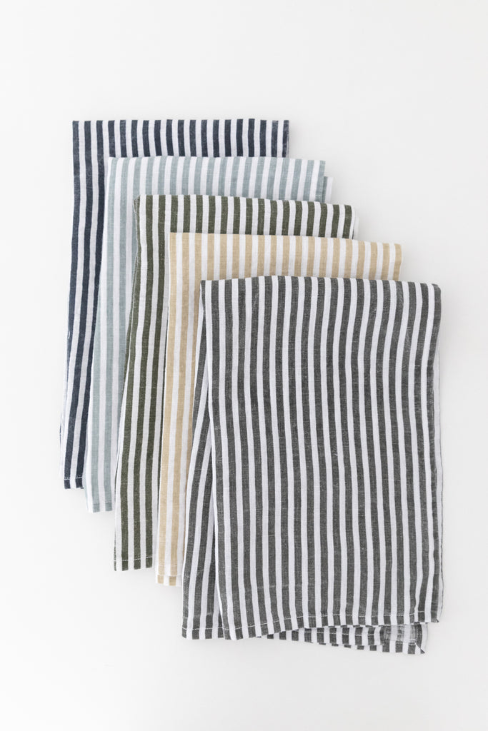 Linen Tea Towel in Navy Awning Stripe