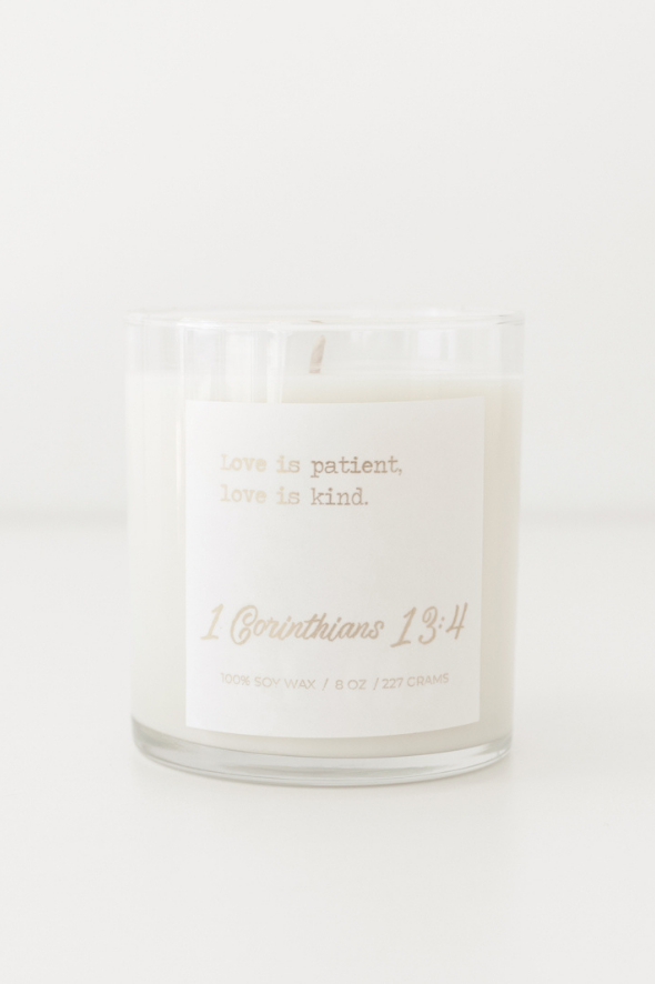 Hand Poured Soy Candle in Love Bible Verse